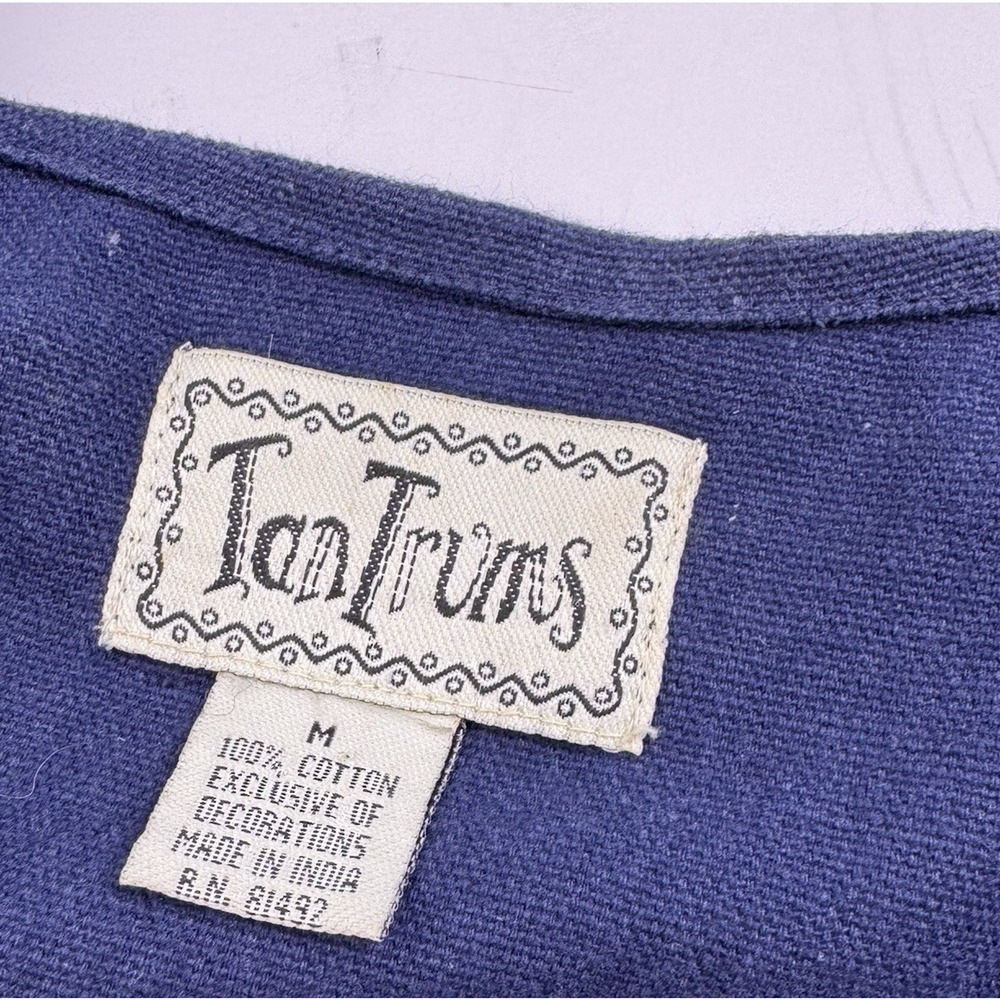 Patchwork Vest with Velvet Flowers Blue Cotton Sz Medium Corduroy Embroidery - Picture 5 of 8